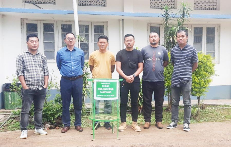 Members of Clean Mokokchung Campaign with the Principal of Jubilee Memorial College, Dr Imtiwati Jamir, after the handing over of waste bin at JMC college premises on 26 May, 2022.